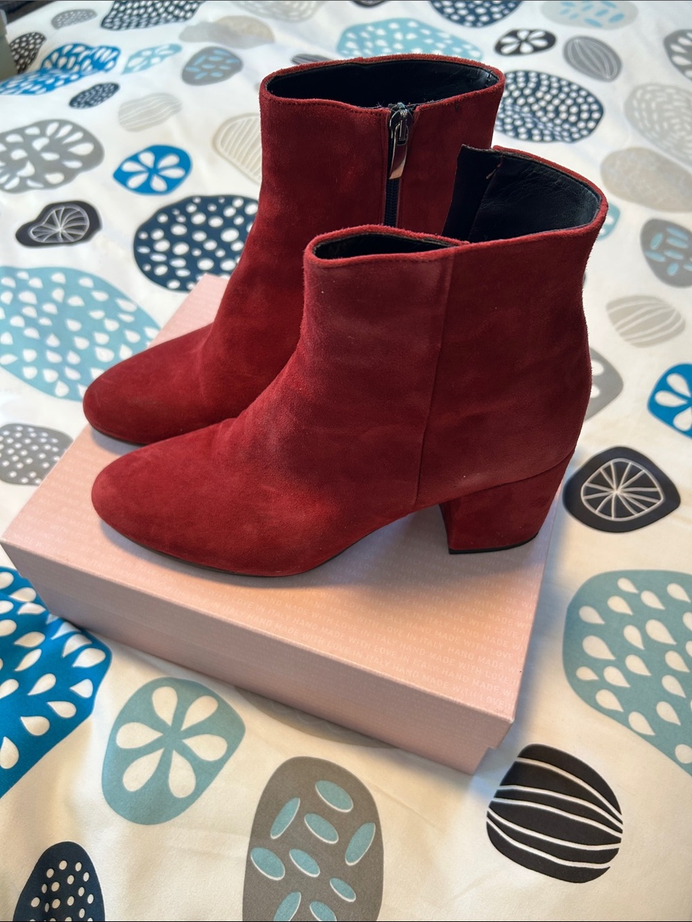 Women’s Red Suede Ankle Boots - Classic Zip Side